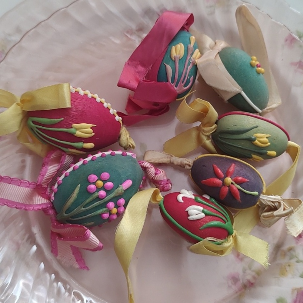 Vintage Handmade Wooden Easter Egg Ornament Decor
